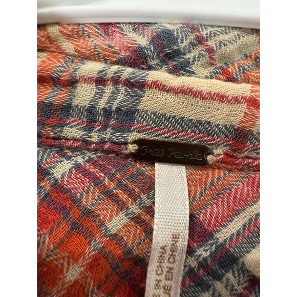 FREE PEOPLE Shirt small Juniper Ridge Raw Hem Gauzy Plaid Oversized Button Up - Picture 3 of 11